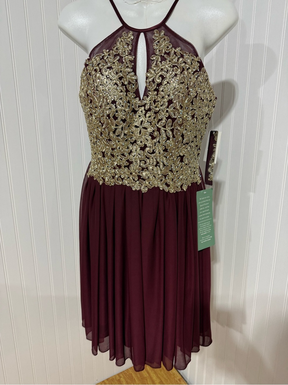 My Michelle Wine Burgundy Dress with Gold Embroidered Neckline
